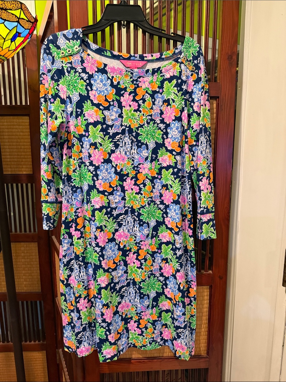 Lilly Pulitzer Navy Floral Shift Dress with Pink, Orange & Green Accents